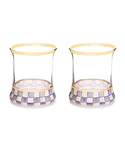 MacKenzie-Childs Violet Check Handmade Tumbler Glasses, Set of 2