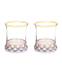 MacKenzie-Childs Violet Check Handmade Tumbler Glasses, Set of 2