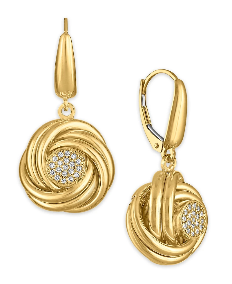 Macy's Diamond Love Knot Leverback Earrings (1/5 ct. t.w.) in 14k Gold over Sterling Silver