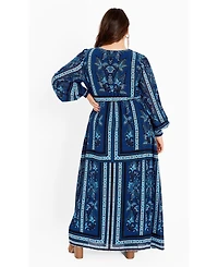 Avenue Women's Plus Serene Placement Sleeved Maxi Dress