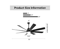 Sofucor 72-inch Classic Matte Black 8-Blade Ceiling Fan With Remote Control and Light kit