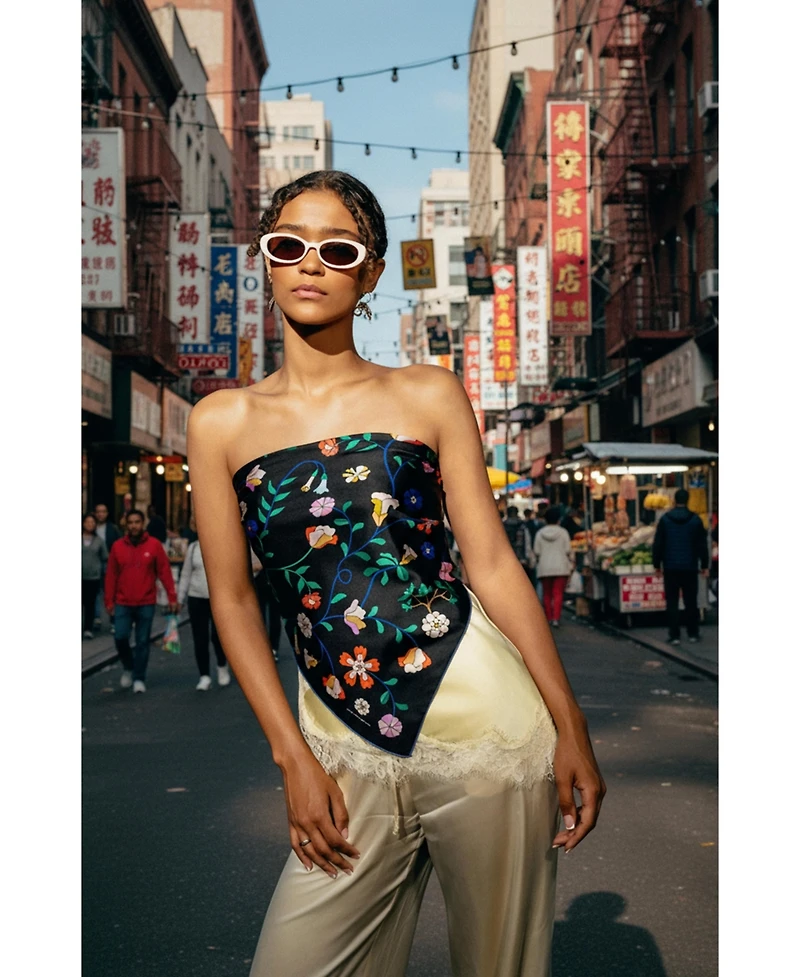 Jessie Zhao New York Blooming Night Double Sided Silk Scarf