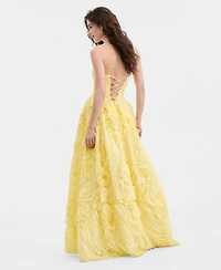 Say Yes Juniors' Ruffled Rosette Strapless Ball Gown, Created for Macy's