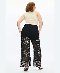 Bayeas Women's High-Rise Embroidered Lace Rhinestone Wide-Leg Jeans