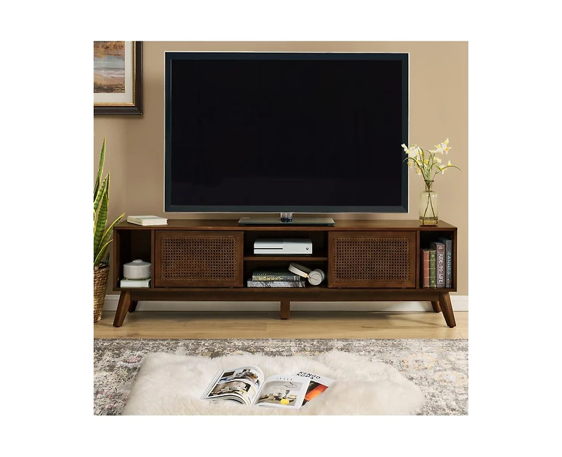 Casainc 67.9 Inch Mid Century Modern Storage Cabinet With Rattan Tv Stand
