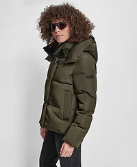 Dkny Women's Shirt Toggle Hooded Puffer Coat