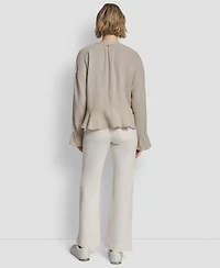 Dkny Jeans Women's Long-Sleeve Tie Neck Crop Top