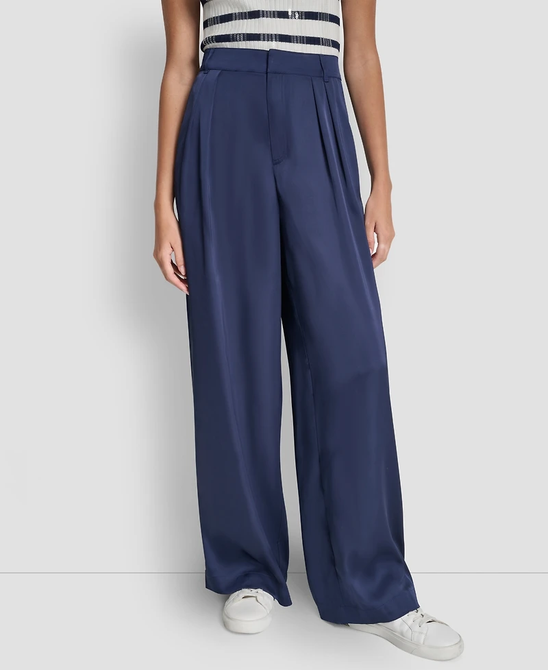 Dkny Jeans Women's High-Rise Pleated Wide Leg Trousers