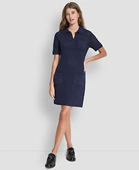 Dkny Jeans Women's Polo Collar Crochet Stitch Short Dress