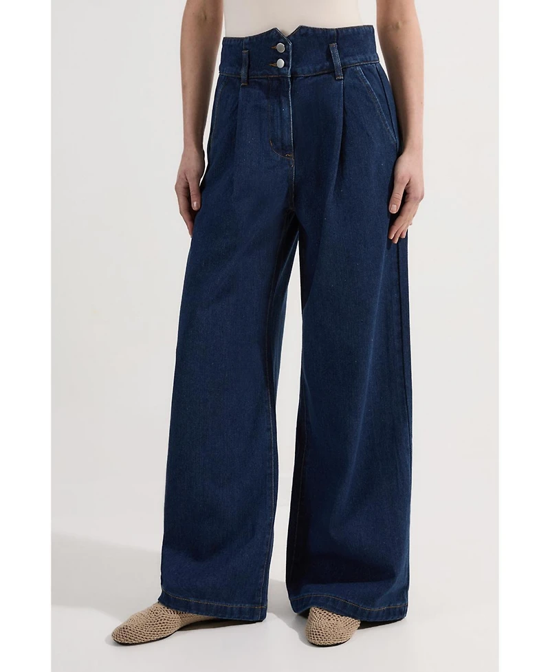 Karen Millen Women's Denim Wide Leg Trousers