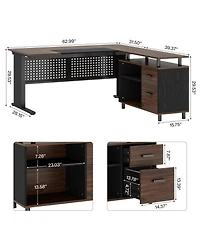 Tribesigns 63 Inch Executive Desk with File Cabinet, Large Office Desk L Shaped Computer Desk