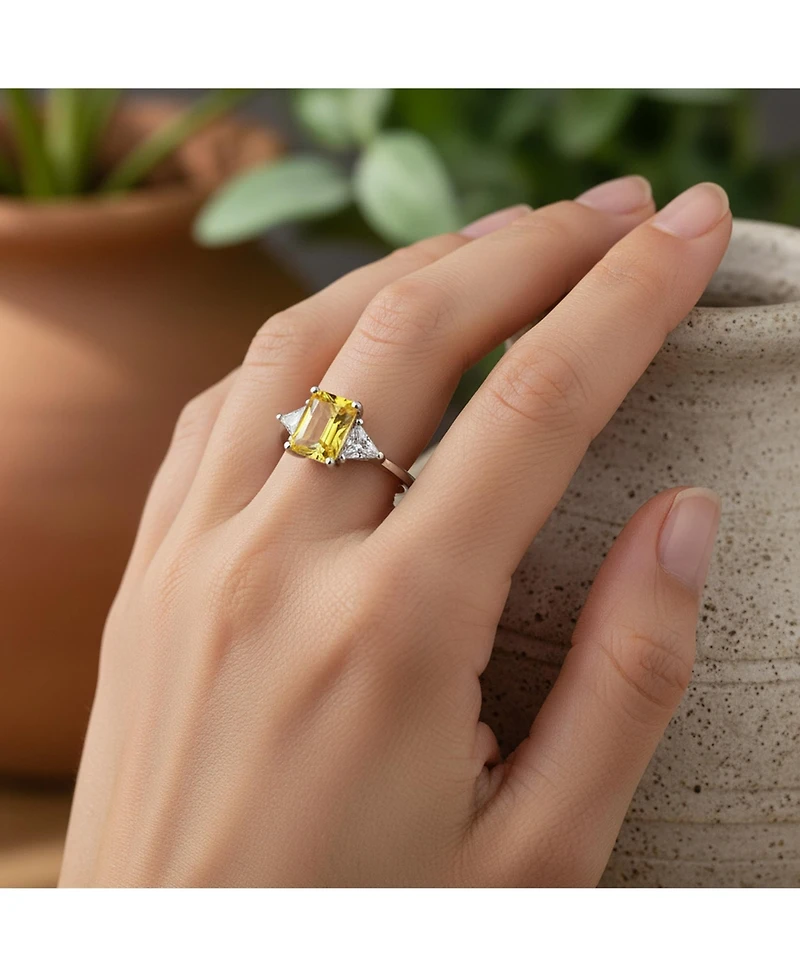 Bling Jewelry Sterling Silver 3CT Carnary Yellow Princess Cut Cz Promise Ring with Trillion Side Stones