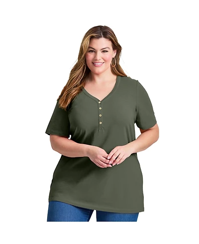 Avenue Women's Short Sleeve Henley Tunic Top