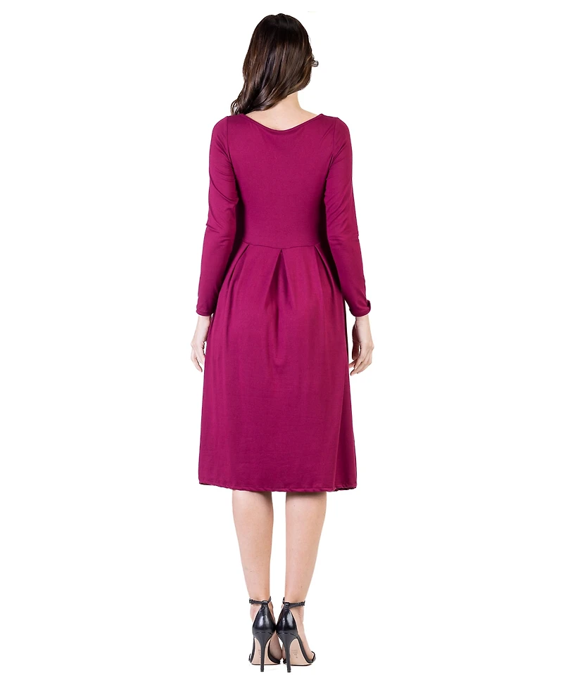 24seven Comfort Apparel Petite Midi Fit N Flare Pocket Dress