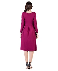 24seven Comfort Apparel Petite Midi Fit N Flare Pocket Dress