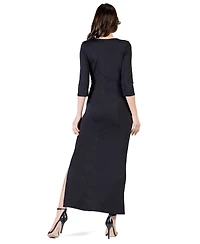 24seven Comfort Apparel Petite Fitted V-Neck Side Slit Maxi Dress