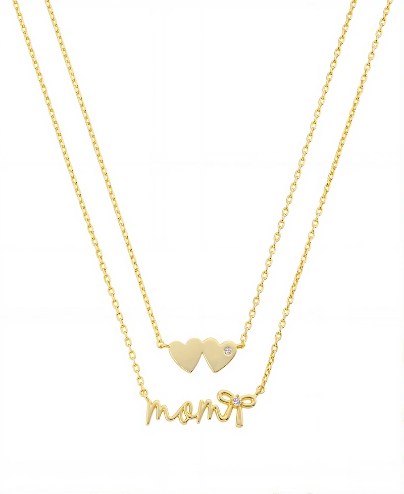 Unwritten Gold Plated "Mom" and Double Heart Necklace Set