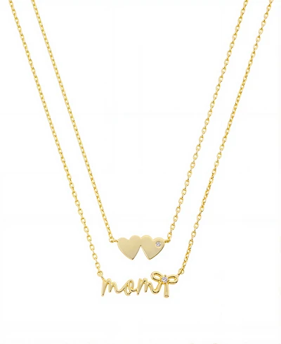 Unwritten Gold Plated "Mom" and Double Heart Necklace Set