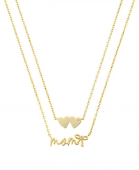 Unwritten Gold Plated "Mom" and Double Heart Necklace Set
