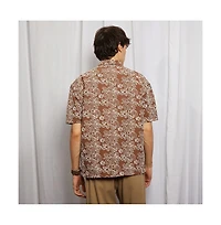 Campus Sutra Men's Mocha Brown Floral-Lined Oversized Shirt