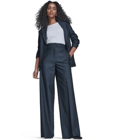 Calvin Klein Womens Faux Denim 3 4 Sleeve Jacket Denim Wide Leg Pants Textured Short Sleeve Sweater