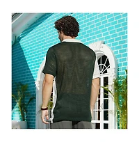 Campus Sutra Men's Emerald Green & Cream White Block Open-Knit Polo Shirt