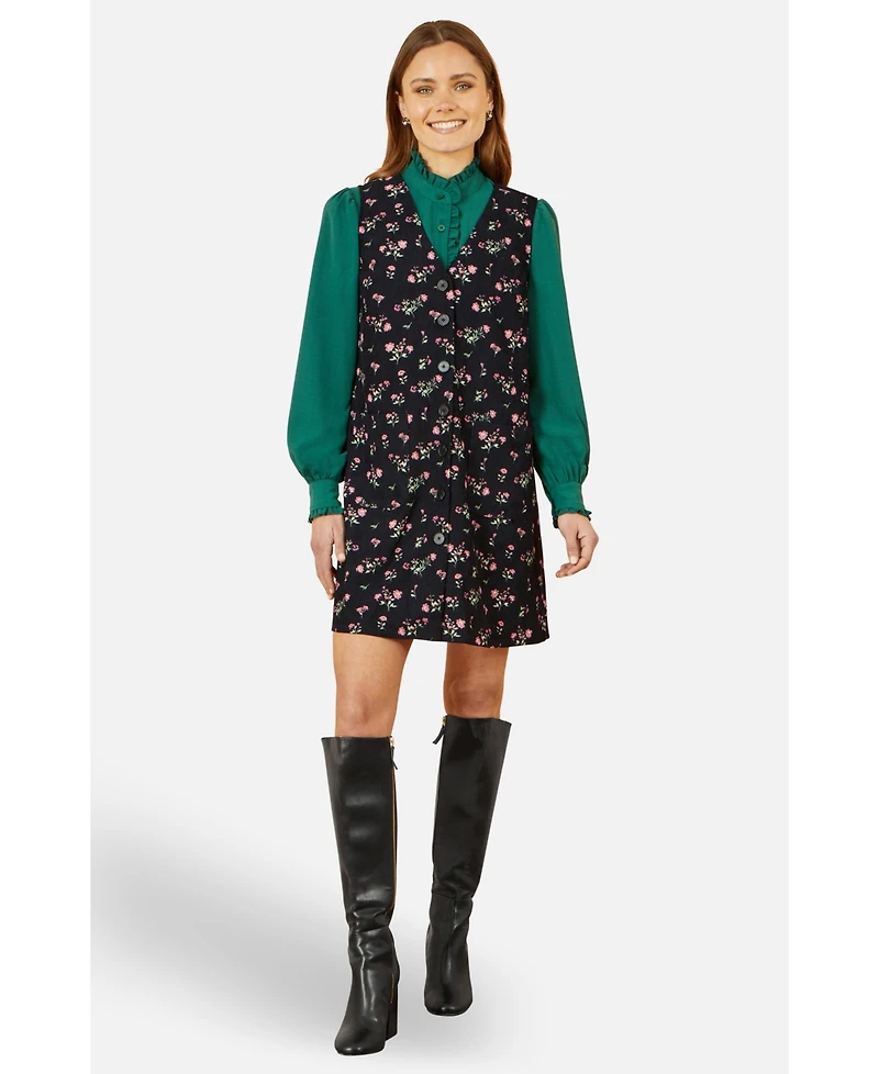 Yumi Women's Floral Print Pinafore Dress