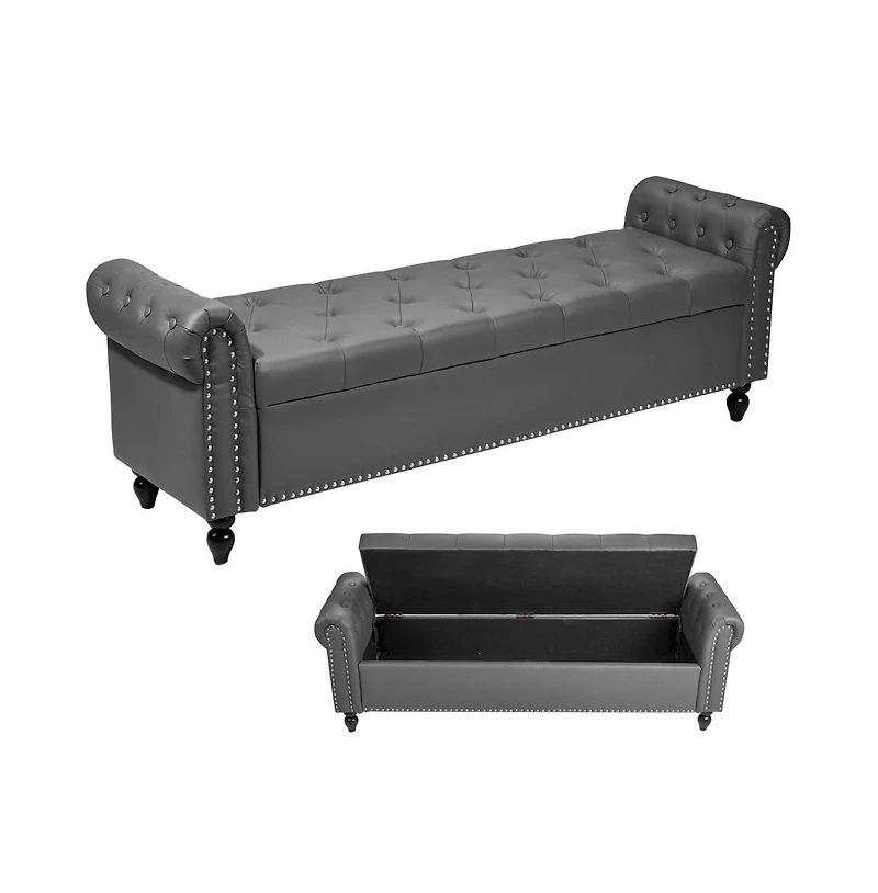 Slickblue Upholstered Storage Bench with Tufted Seat and Wood Legs