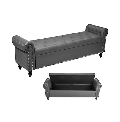 Slickblue Upholstered Storage Bench with Tufted Seat and Wood Legs
