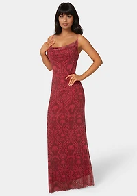 Bebe Women's Printed Mesh Cowl Gown