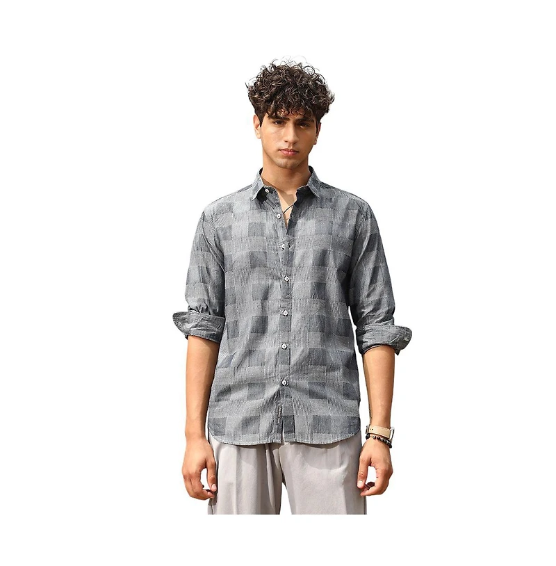 Campus Sutra Men's Moon Grey Buffalo-Jacquard Shirt