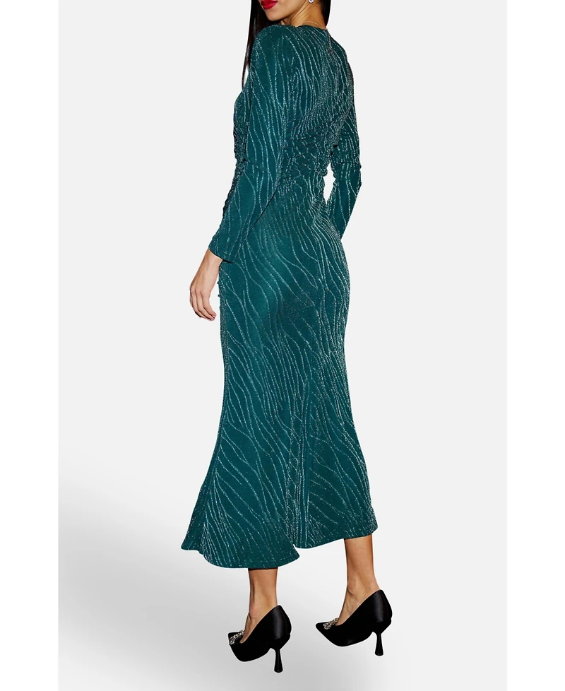 Yumi Women's Mesh Fitted Ruched Midi Dress