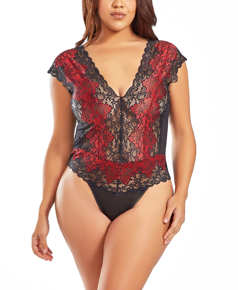 iCollection Plus Lace Mesh Panel Bodysuit Lingerie