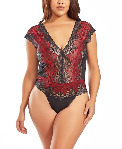 iCollection Plus Lace Mesh Panel Bodysuit Lingerie
