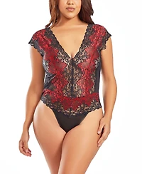 iCollection Plus Lace Mesh Panel Bodysuit Lingerie