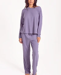 iCollection Women's Baby Waffle Stretch Knit Long-Sleeve Pajama Set