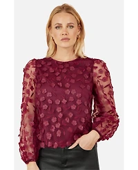 Yumi Women's Long Sleeve Sheer Floral Top