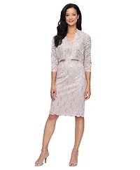 Sl Fashions Women's V-Neck Sheath Jacket Dress