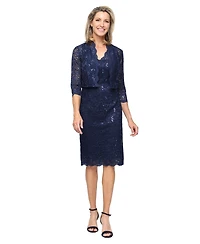 Sl Fashions Women's V-Neck Sheath Jacket Dress