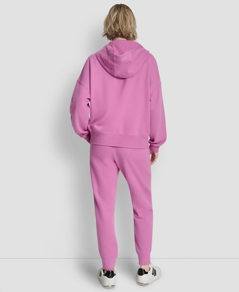 Dkny Women's Metallic Bubble Logo Drop Shoulder Pull-On Hoodie