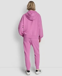 Dkny Women's Metallic Bubble Logo Drop Shoulder Pull-On Hoodie