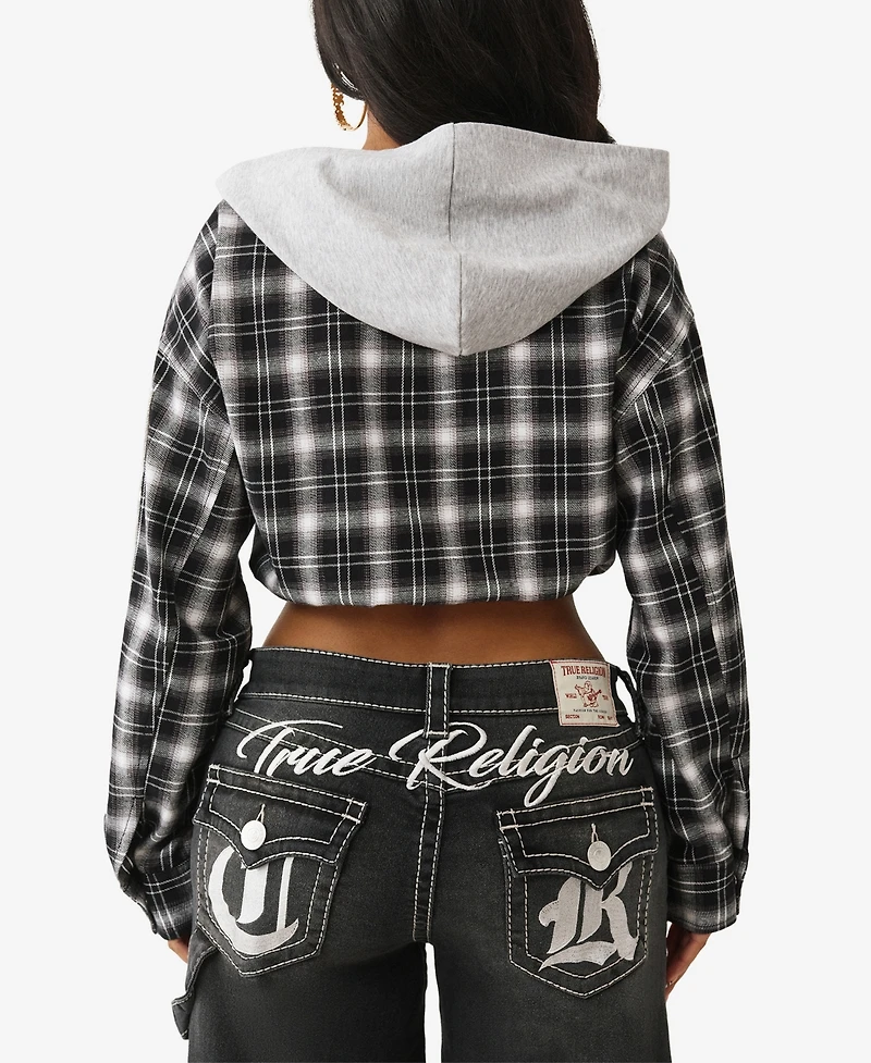 True Religion Women's Shrunken Woven Applique Hoodie