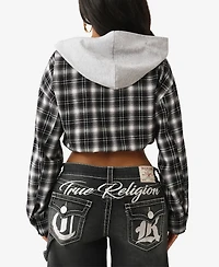 True Religion Women's Shrunken Woven Applique Hoodie