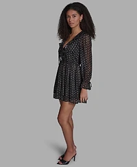 Bcbg Women's V-Neck Dot Ruffle Mini Dress