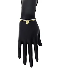 Gold heart glass pearls beads twist chain double strand bolo bracelet