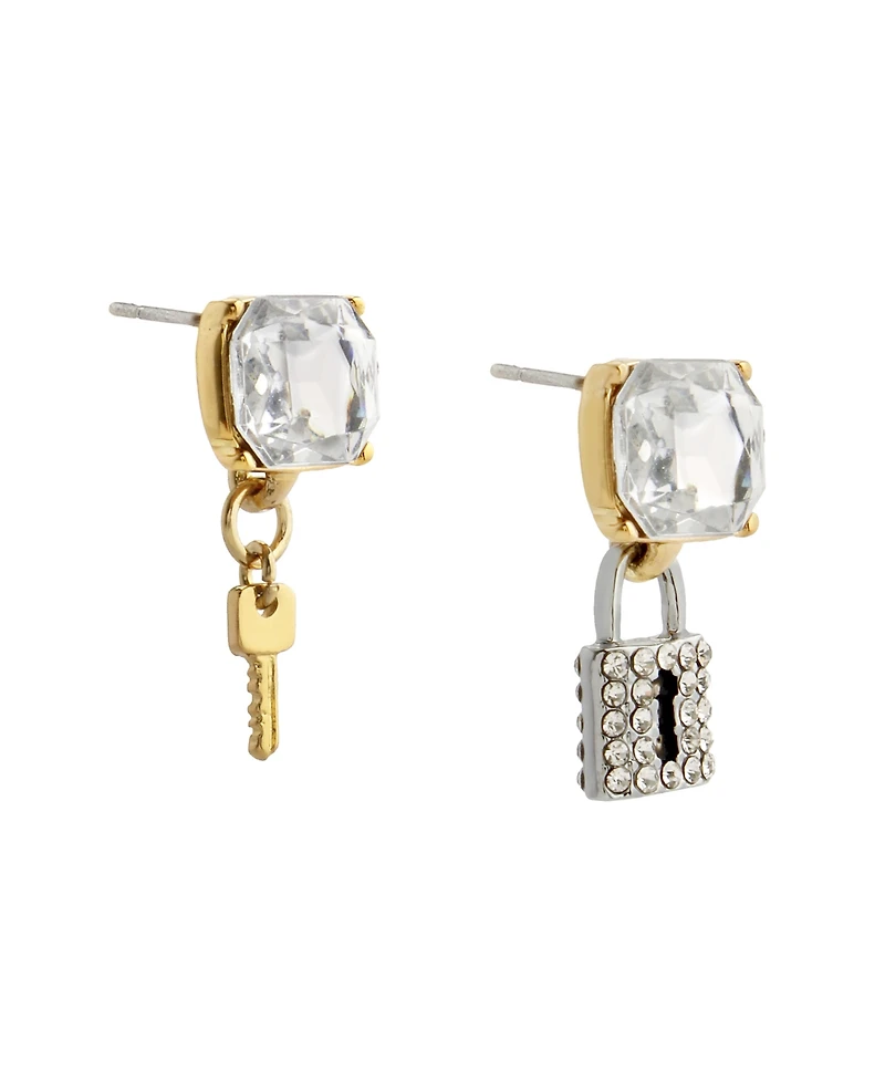 Steve Madden Faux Stone Lock Key Charm Drop Earrings