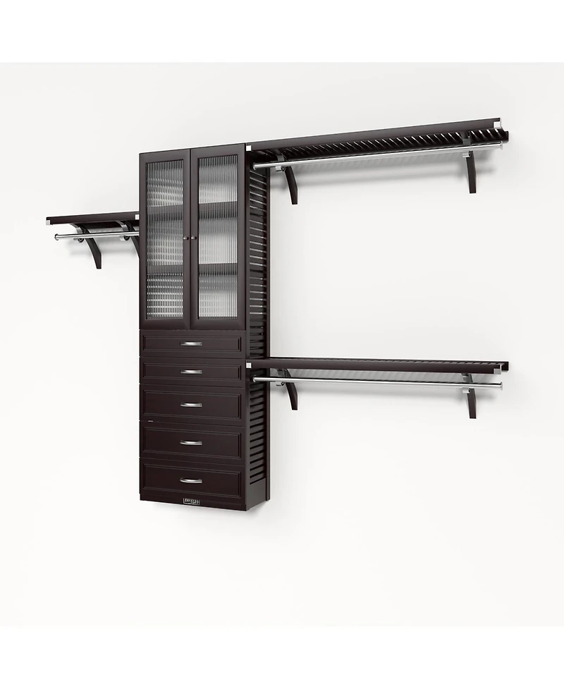John Louis Home Solid Wood Reach-In Closet Organizer with 5 Drawers and Glass Doors