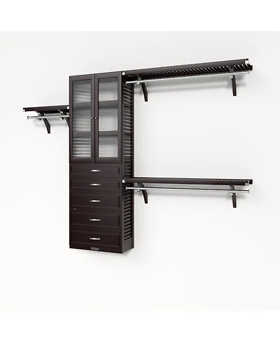 John Louis Home Solid Wood Reach-In Closet Organizer with 5 Drawers and Glass Doors