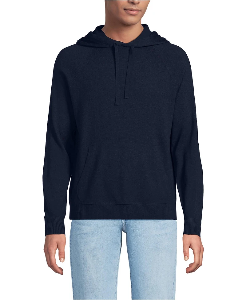Lands' End Men's Long Sleeve Washable Merino Pullover Hoodie