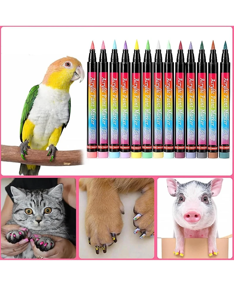 Htutwoo 12 Colors Pet Nail Coloring Pens, Kitten Dog Grooming Kits Pen, Cat Paw Graffiti and Diy Painting Pen, Safe and Harmless